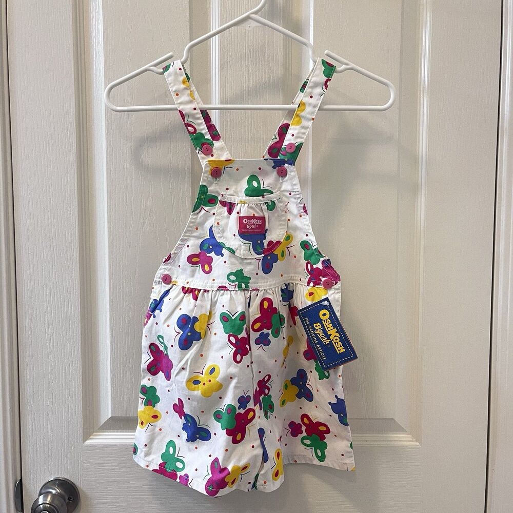 Vintage Oshkosh B'gosh Butterfly Overall Shorts Shortalls USA Girls 6X w/ TAGS